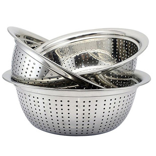 American-Style Stainless Steel Basin with Fine Holes for Washing Rice, Strainer for Washing Vegetables, Draining Basket, Household Rice Washing Basin