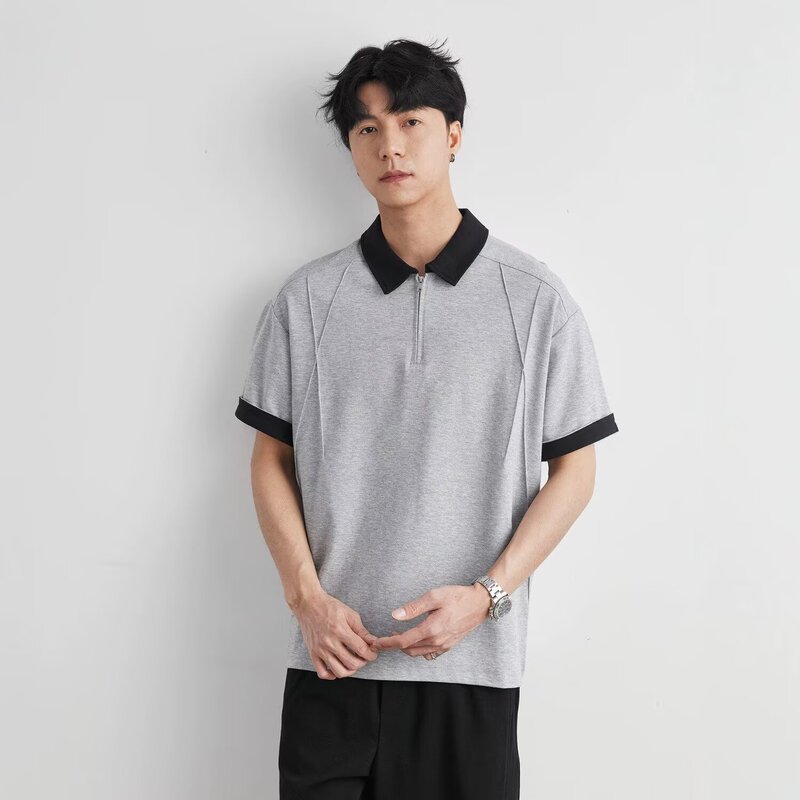 Uhuzz Sandwich-Style Patchwork Polo Shirt Short-Sleeve Sorona Cool-Touch Loose Casual Retro Turn-Down Collar T-Shirt Uhuzz Sandwich-Style Patchwork Polo Shirt Short-Sleeve Sorona Cool-Touch Loose Casual Retro Turn-Down Collar T-Shirt