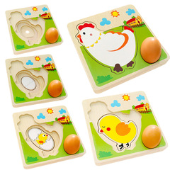 Wooden Chick Growth Puzzle for Kids, Baby Intelligence Development, Mother Hen Laying Eggs Process, Multi-layer 3D Puzzle, Educational Toy