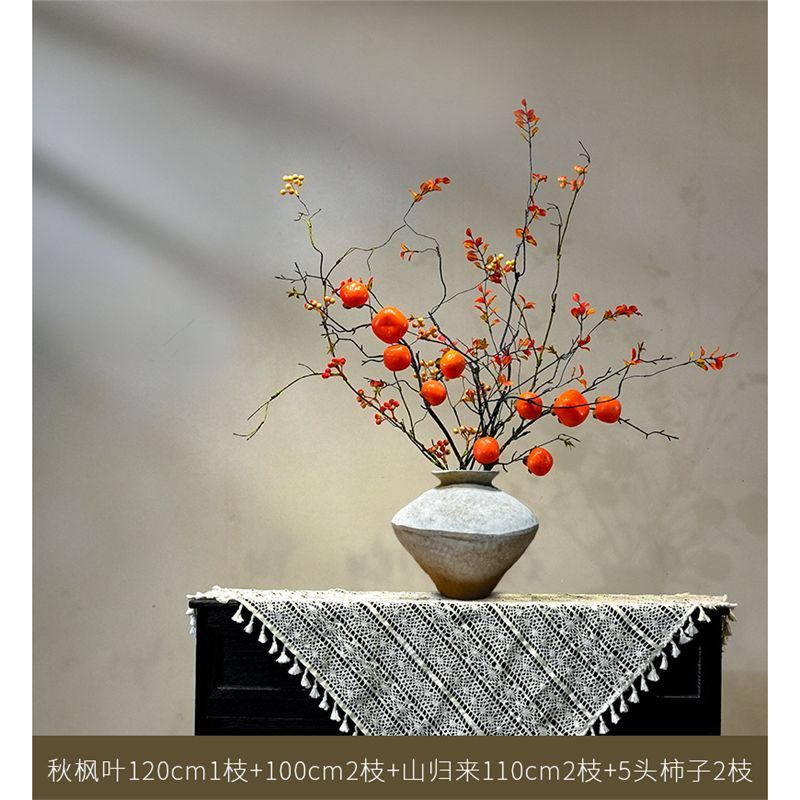 高級な夜花柿の造花のシミュレーションの花は柿の如意の軽豪華な客間の新年の装飾の花芸の置物を飾ります。|undefined