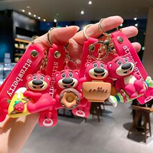 可爱草莓熊钥匙扣小熊挂饰汽车钥匙链学生小礼物书包背包挂件批发