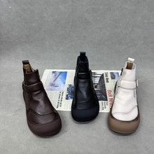 2025春秋新款头层牛皮松糕软底深口单鞋女真皮复古风皮带扣大头鞋