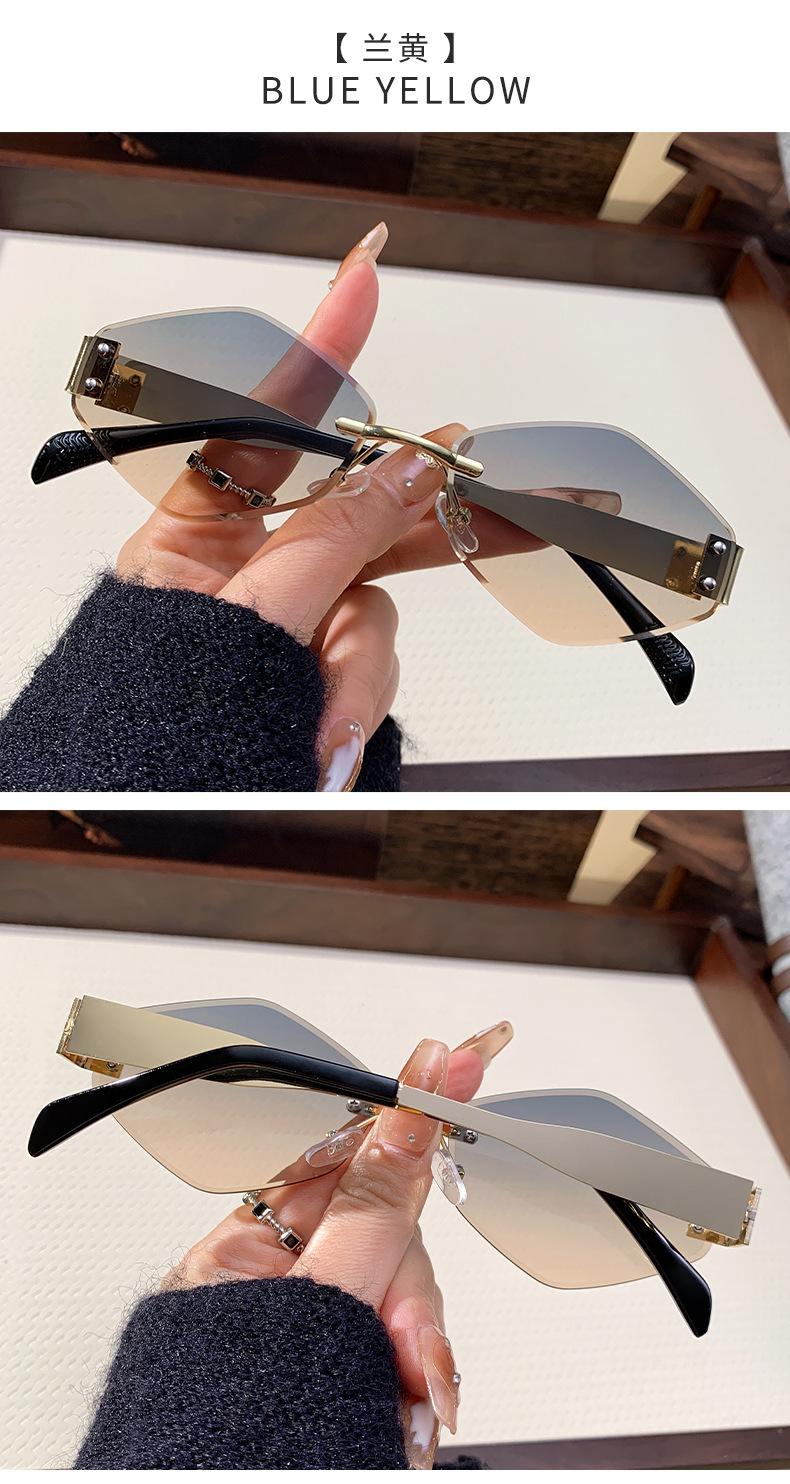 Grey, Gold Color Elegant Simple Style Solid Color PC UV400 Protection Polygon Frameless Women's Sunglasses