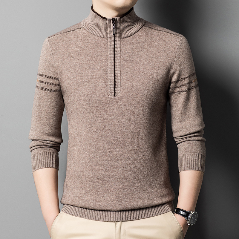 Woolen demi-season warm fashionable sweater with zipper