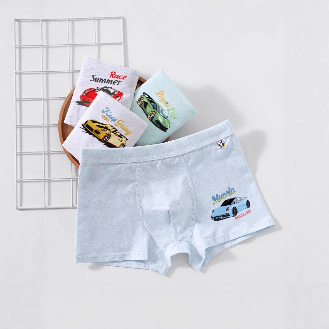 Children's Underwear, Boys' Boxer Briefs, Pure Cotton, Medium and Large Kidsren's Colored Yarn Cotton 3D Seamless Student Underwear Boxer Shorts