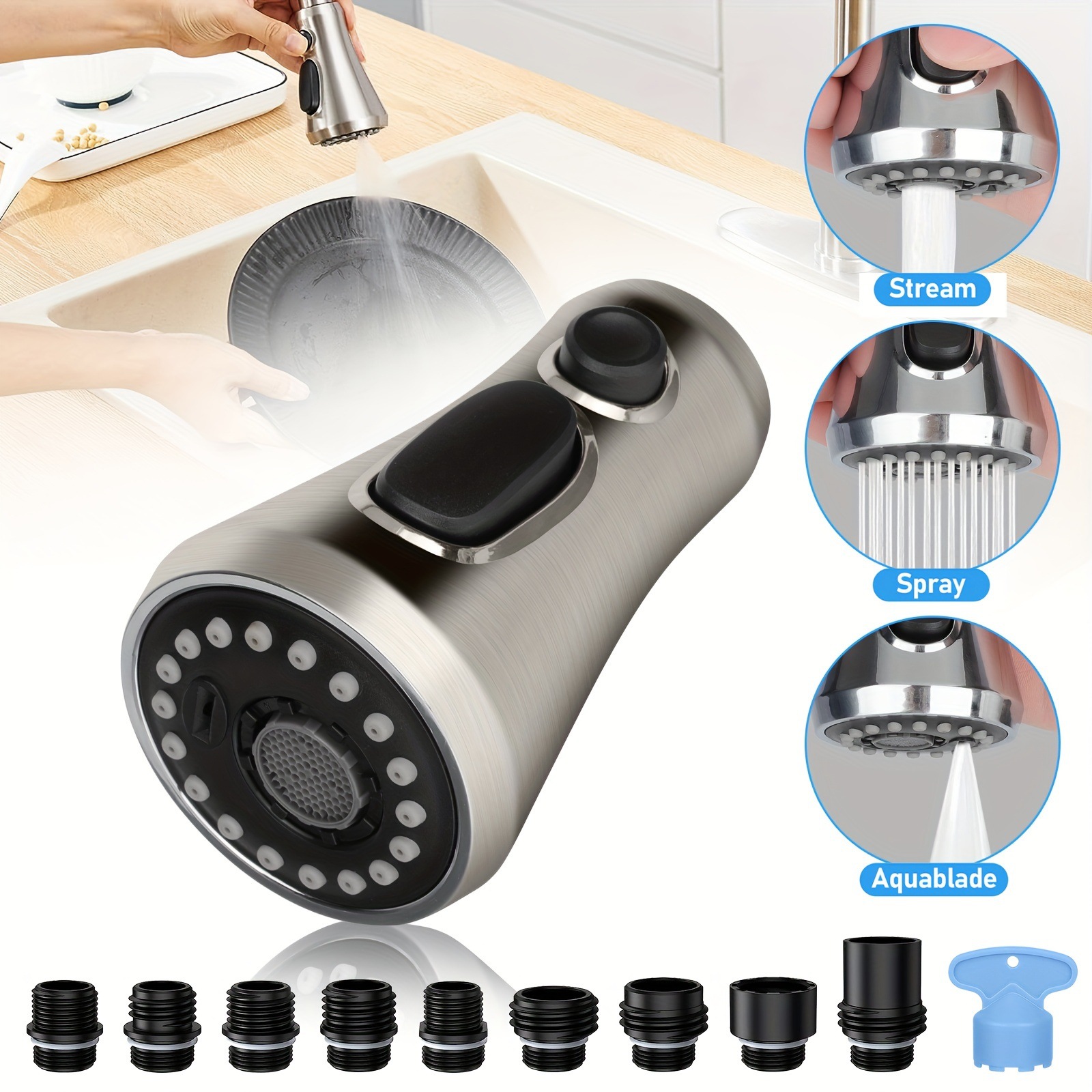 New - Cross-border kitchen showerhead pull-out faucet accessory replacement head bubbler European and American multi-functional nine-joint undefined