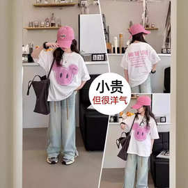 女童夏季短袖T恤半袖中大女孩儿童洋气时髦纯棉夏装潮P上衣服8岁9