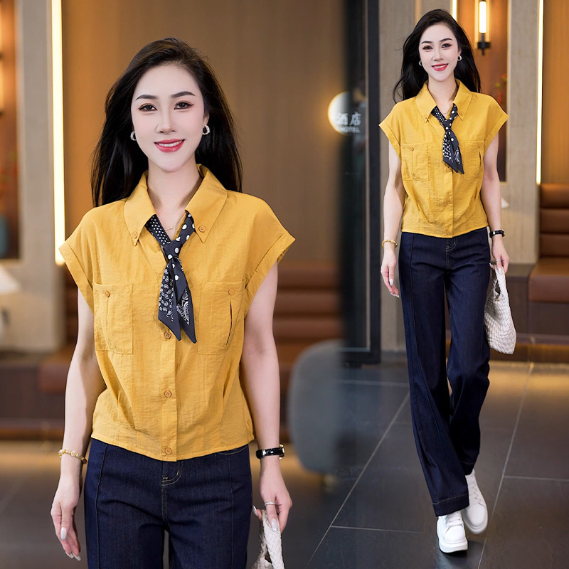 2025 New Summer Korean Style High-End Western Style Shirt Loose Slimming Versatile Lapel Sleeveless Shirt Top