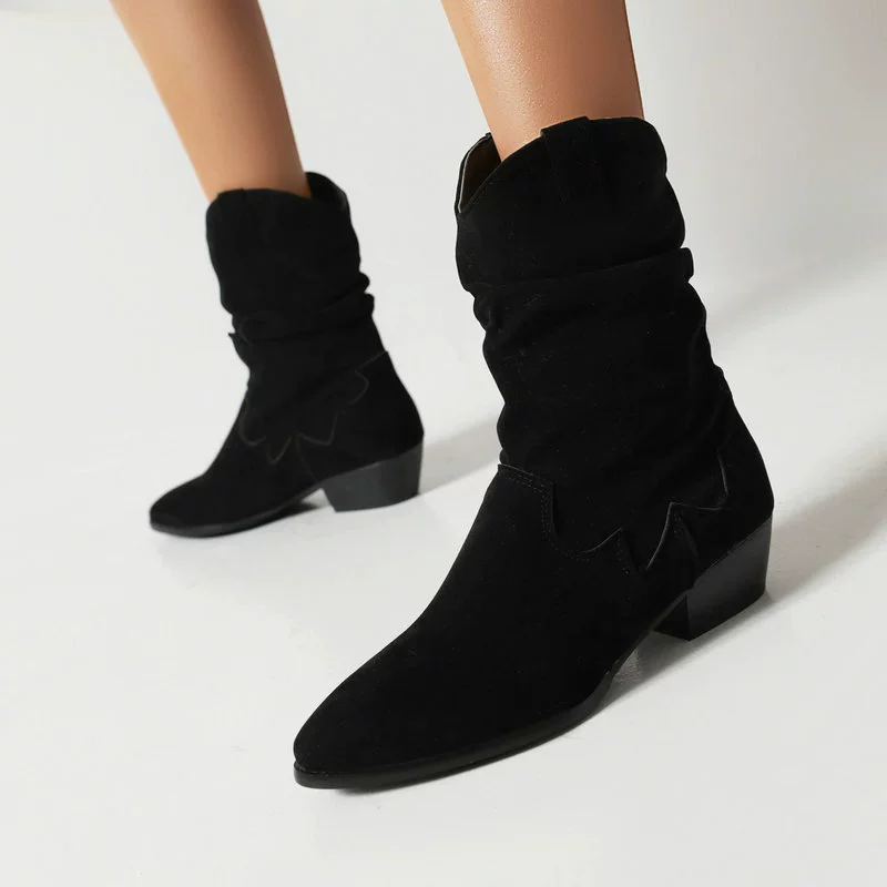 Martens, denim demi-season low boots pointy toe, mid-length