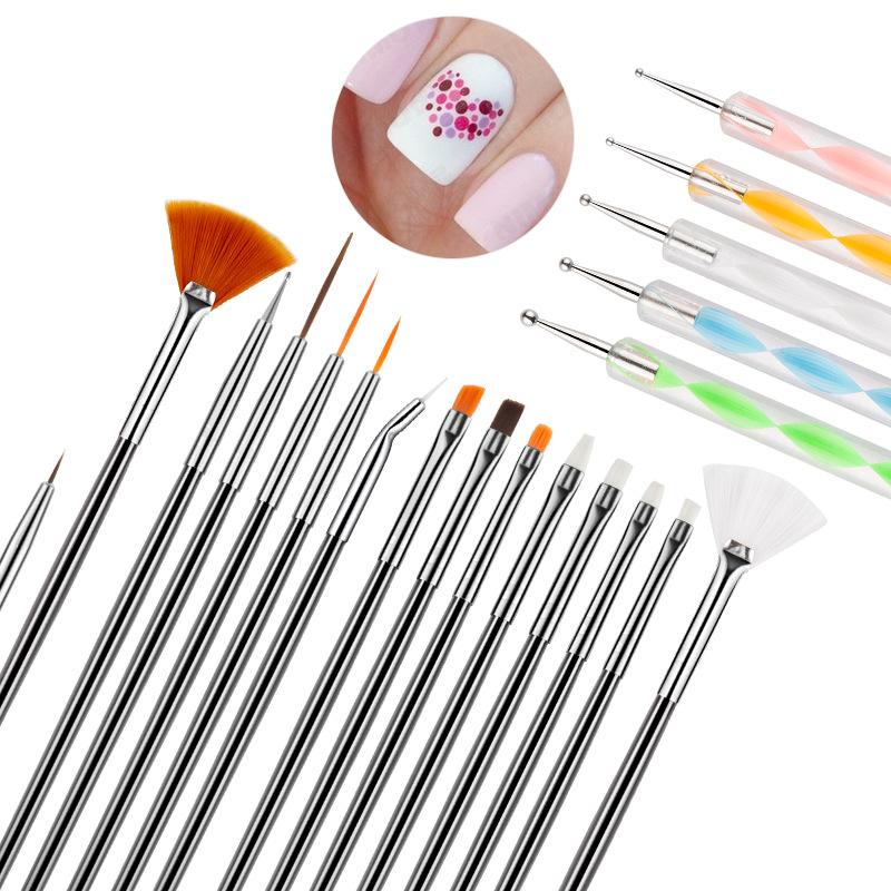 美甲笔刷套装 日式圆头光疗笔拉线彩绘笔 专业美甲工具刷子20件套
