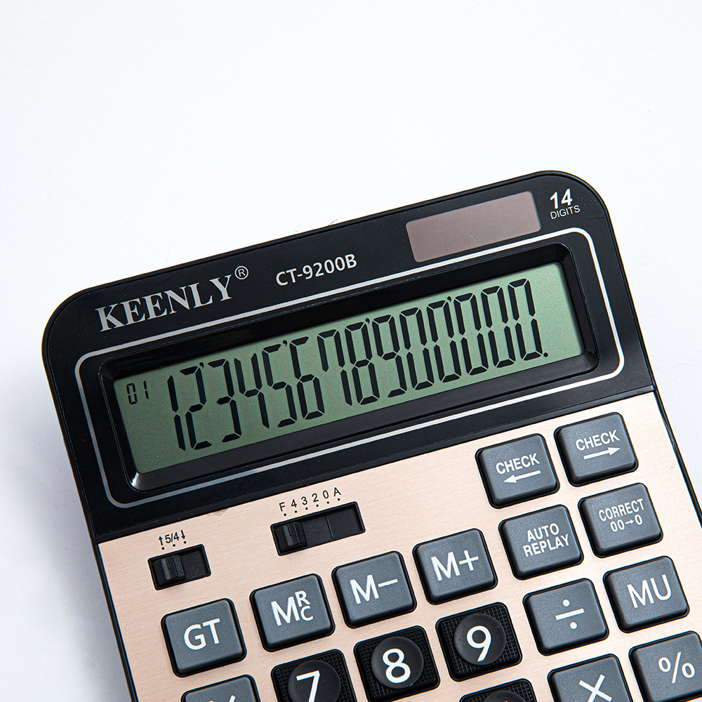 Pantalla grande transfronteriza 14 dígitos de doble fuente de alimentación solar calculadora de color metal de aluminio para oficina financiera especial