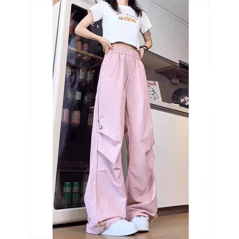 冰丝速干透气防晒运动裤女夏薄款宽松直筒休闲大码阔腿工装裤子|undefined