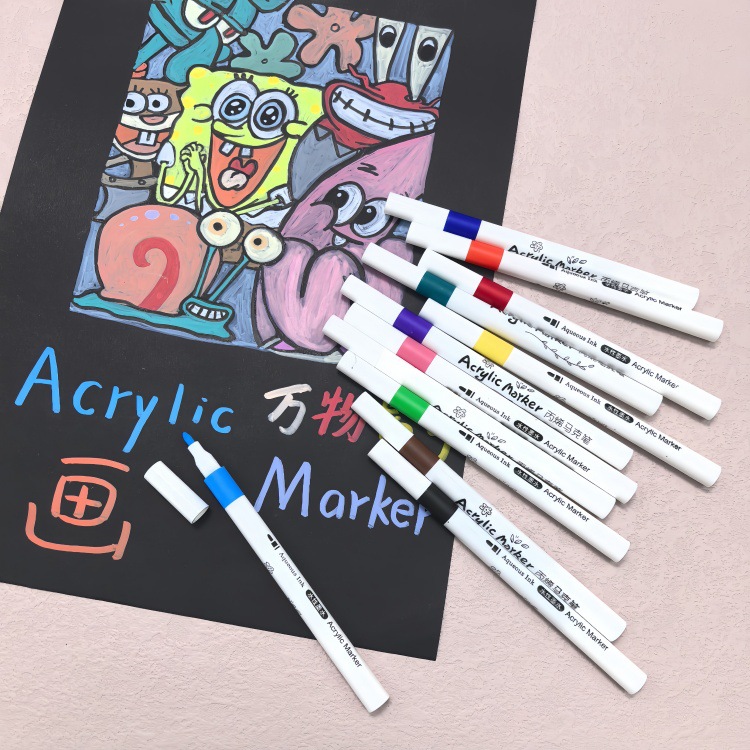 Un solo marcador de acrílico, lápiz de pintura de acrílico blanco, lápiz de graffiti negro, lápiz de pintura de arte para estudiantes