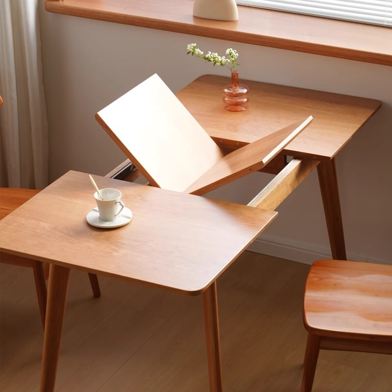 Japanese Style Solid Wood Dining Table Household Small Apartment Dining Table Folding Retractable Cherry Wood Log Style Dining Table and Chair Combination
