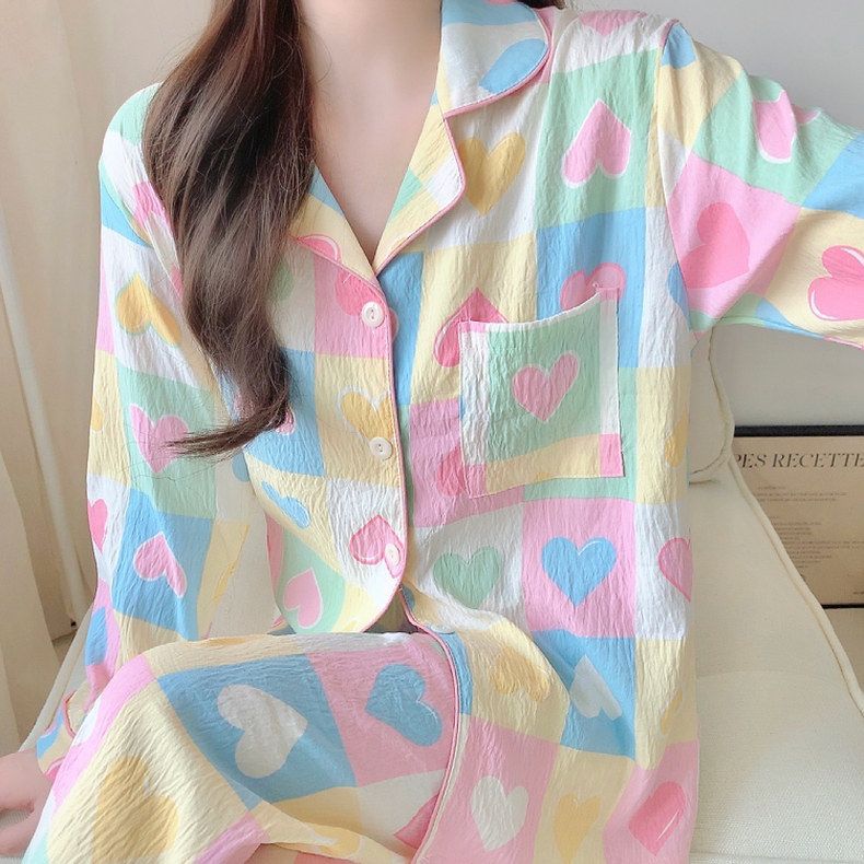 6633 러브 체크 무늬 - 클라우드 코튼 긴팔 바지