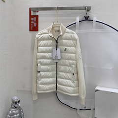 毒家现货原标M蒙家纯色Logo贴标拼接针织衫90白鸭绒羽绒服外套