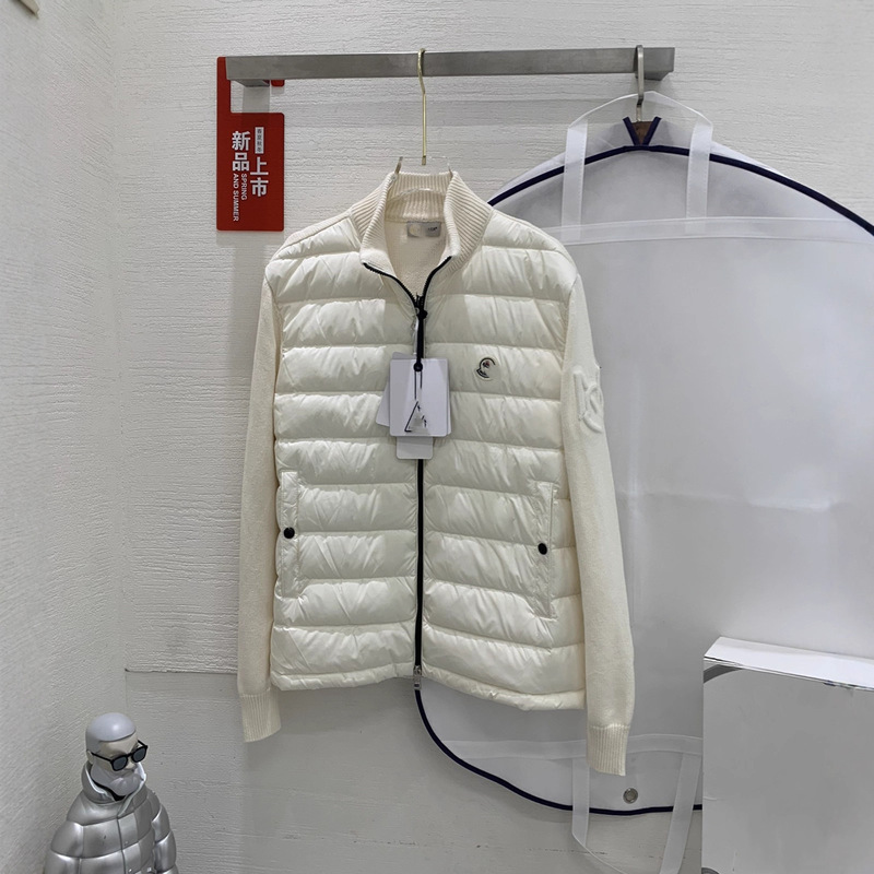 毒家现货原标M蒙家纯色Logo贴标拼接针织衫90白鸭绒羽绒服外套|undefined
