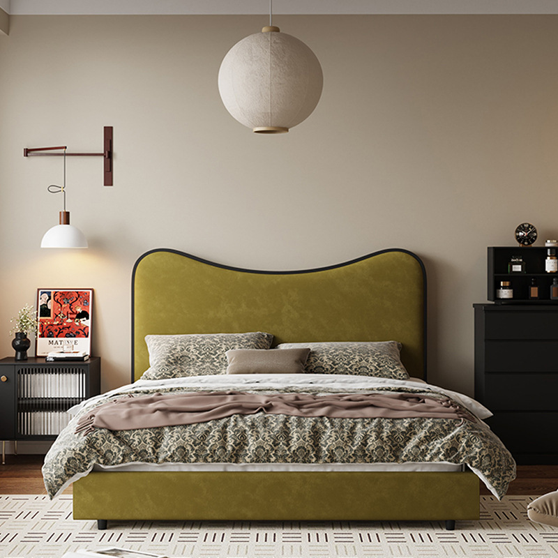 Cama de cuero retrógrada francesa cama de madera maciza cama de 1.8m cama americana cama principal estilo antiguo cama romana