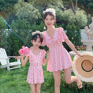 New Parent-child Swimsuit Mother-daughter one-piece skirt Korean-style Ins Sweet Internet Celebrity Princess Conservative Meat-covered Hot Spring Swimsuit