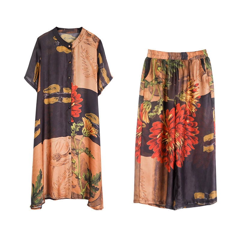Capacious summer set for leisure, trousers, plus size, loose fit