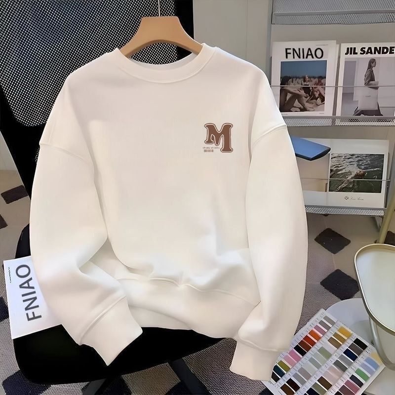 Autumn Pure Cotton Hoodless Pullover Round Neck Sweatshirt Men's Trendy Simple Loose Trendy Brand Youth Tops