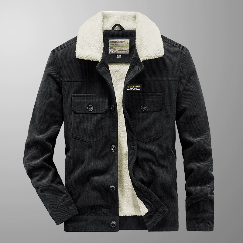 Corduroy men's retro keep warm jacket, oversize, for middle age