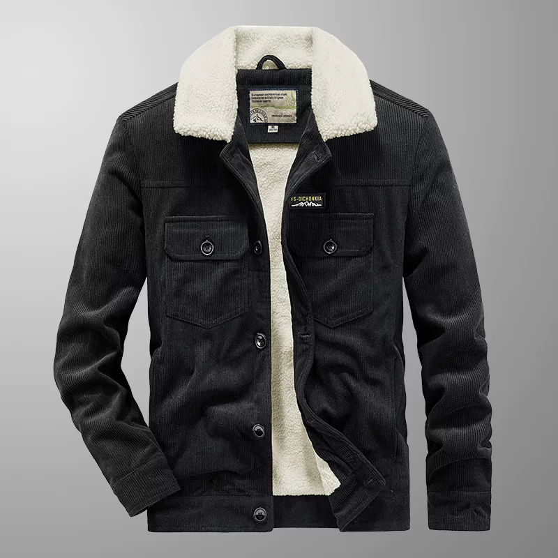 Corduroy men's retro keep warm jacket, oversize, for middle age