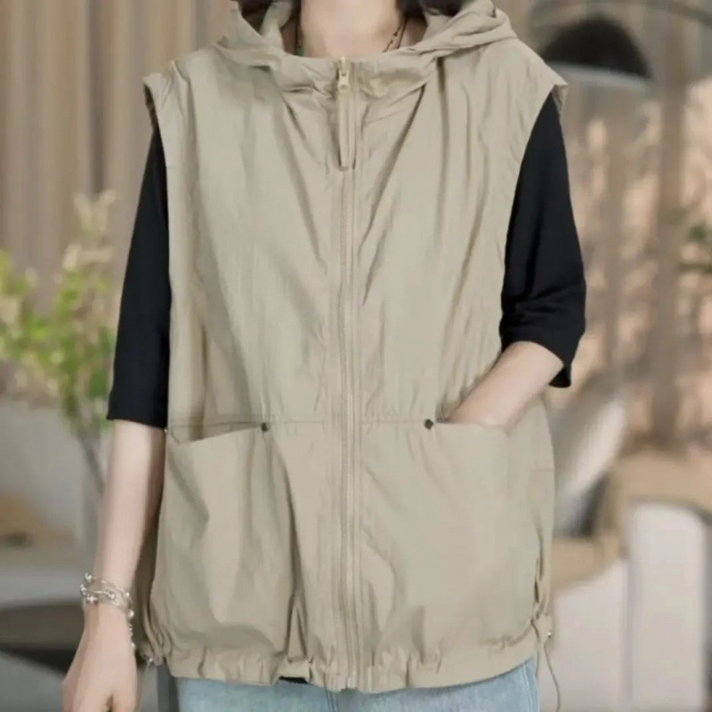 Reversible Design Hooded Vest for Women 2026 Spring and Summer New Casual Fashion Versatile Sleeveless Lightweight Vest