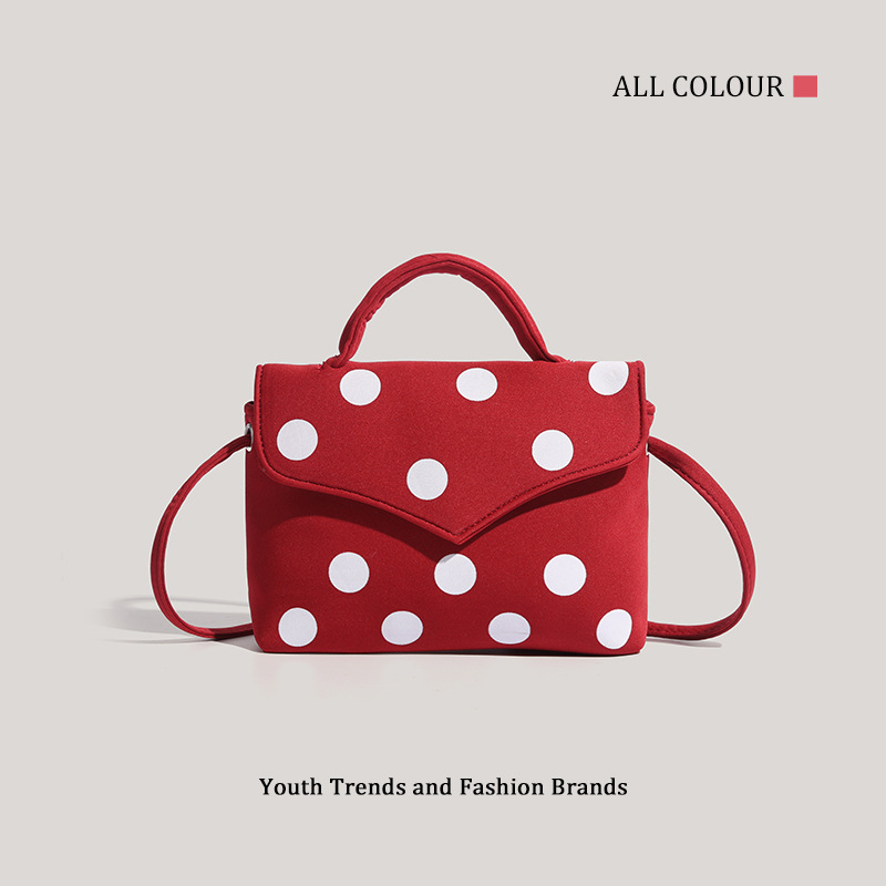 High-end red retro polka dot small square bag for women 2024 new sweet cool underarm shoulder bag large capacity crossbody bag