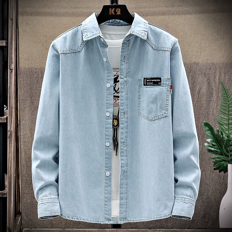 2024 новые осенние джинсовые рубашки с длинными рукавами Корейская версия повседневного принта джинсовая рубашка тонкая куртка #0721