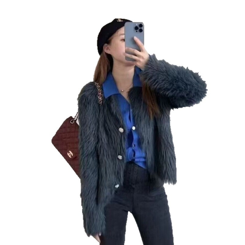 ミンクの毛のメリヤスのカーディガンのセーターのコートの女性の秋冬の服装の厚い純色の新型の短い金の爆発金のヨーロッパの商品の柔らかいモチ|undefined