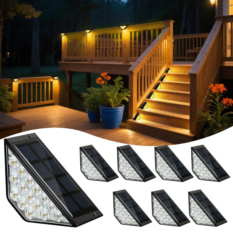 Solar-Powered Step Lights Outdoor Stair Lights Waterproof Deck Patio Porch Garden Sidewalk Front Door Pathway Decoration
