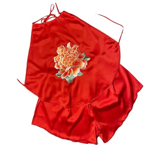 Red embroidered bellyband Su embroidered bellyband Chinese style underwear ladies home wear pajamas suit antique style inner suspender
