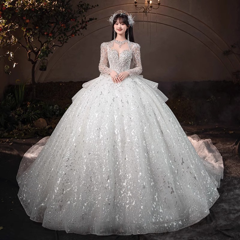 French Retro Heavy Industry Wedding Dress for Women Classy 2025 New Slimming Look Bride Wedding Luxury Large Tail Main Gauze Summer