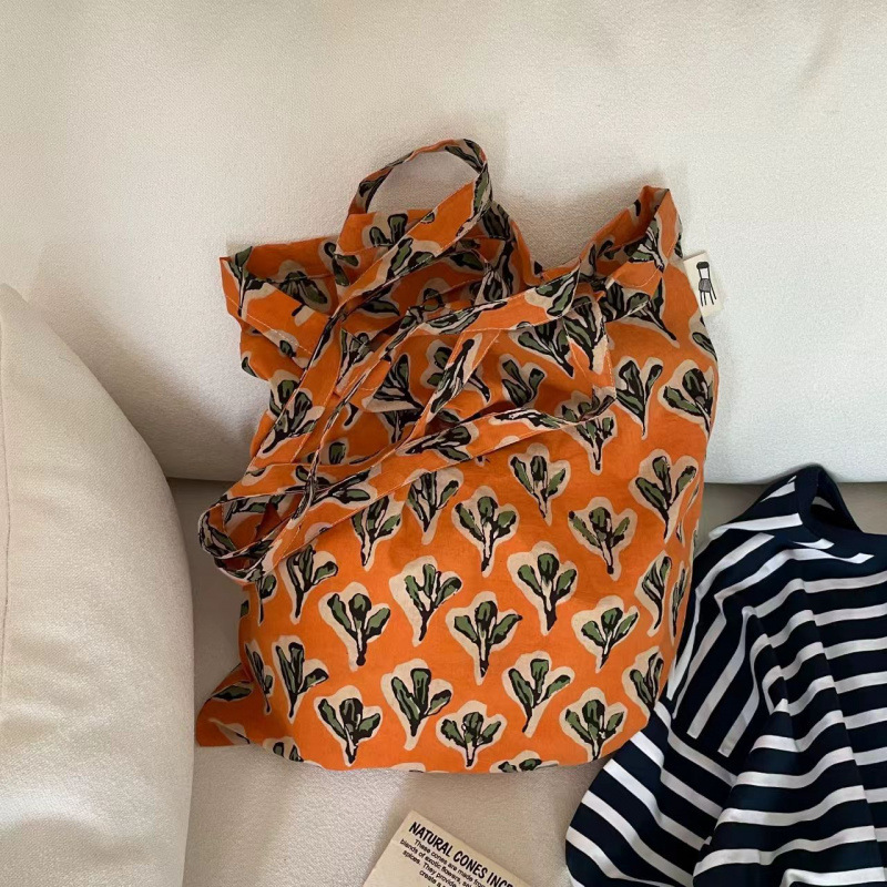 "Eat More Vegetables" Indian Traditional Dyed and Printed Cotton Eco-Friendly Bag Korean Style Simple and Versatile Shoulder Tote Bag