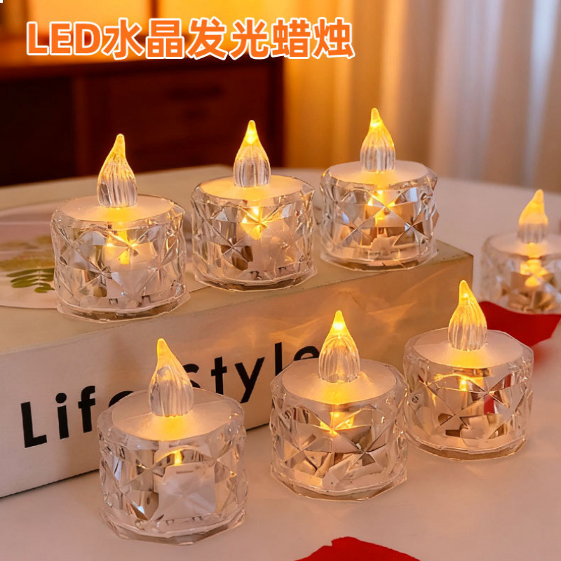 水晶电子蜡烛灯心形浪漫氛围布置求婚生日场景装饰后备箱惊喜