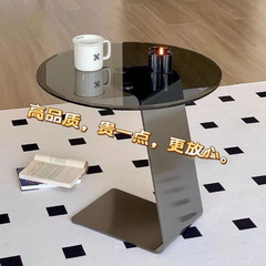 意式轻奢不锈钢边几沙发客厅玻璃角几现代艺术感角几茶几