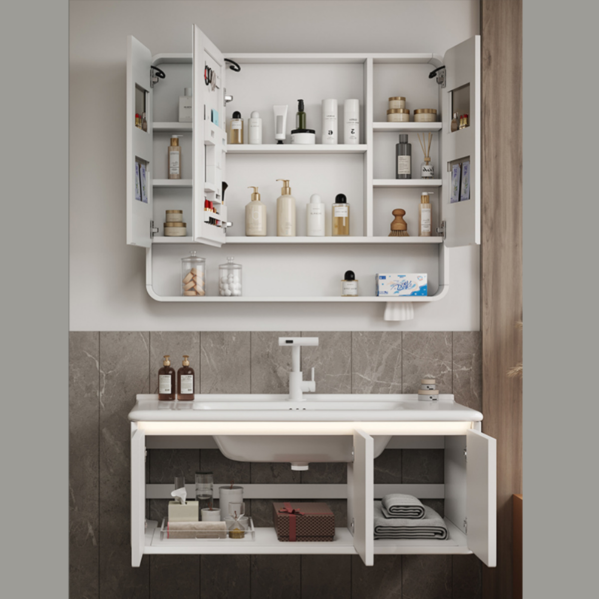 Gabinete de baño con espejo de belleza de arco cerámico de abeja grueso lavabo integral lavabo de baño lavabo de mano combinación lavabo