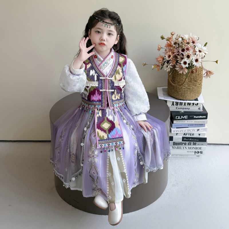 汉服男童女童春秋三月三民族服装儿童古风少数苗族演出服宝宝唐装|undefined