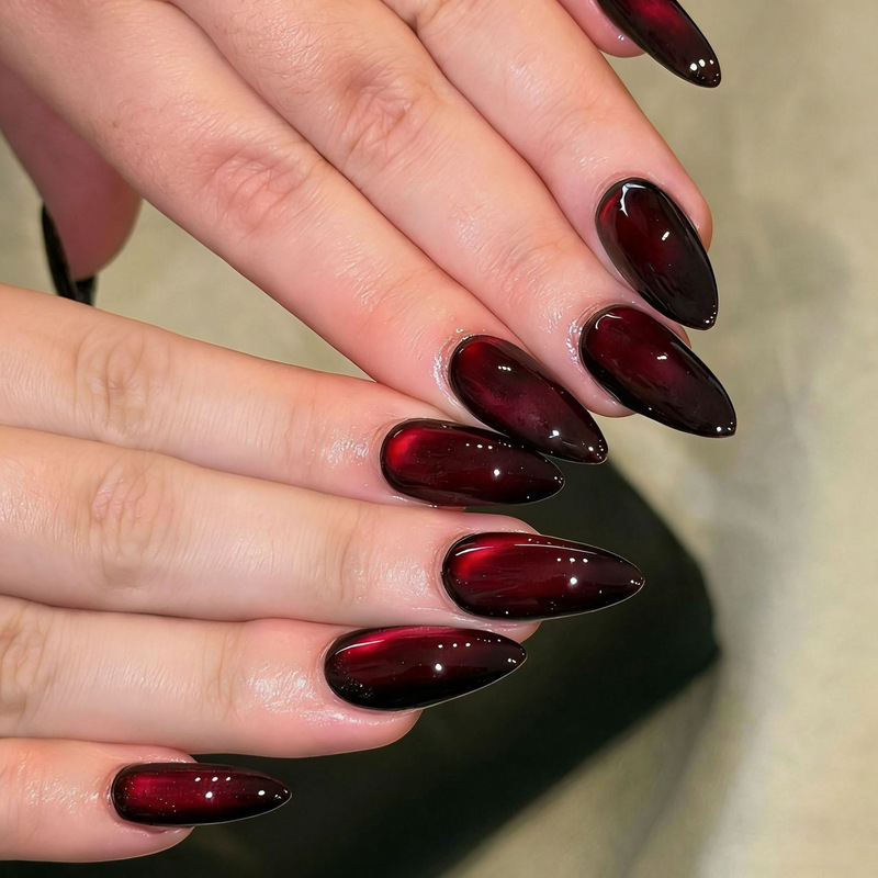 Cross-Border Hot-Selling Deep Burgundy Cat-Eye Press-On Nails, Cherry Almond Nails, Fake Nails, Nail Art Pieces, 30-Piece Press-On Nail Set Cross-Border Hot-Selling Deep Burgundy Cat-Eye Press-On Nails, Cherry Almond Nails, Fake Nails, Nail Art Pieces, 30-Piece Press-On Nail Set