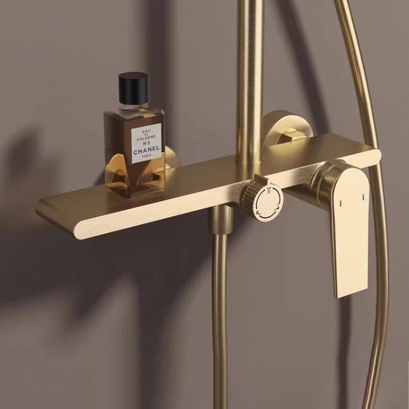 Cross-Border Exclusive Supply of Gold-Colored Simple Handheld Shower Set for Home Use, Round Bathtub Hot and Cold Simple All-Copper Showerhead