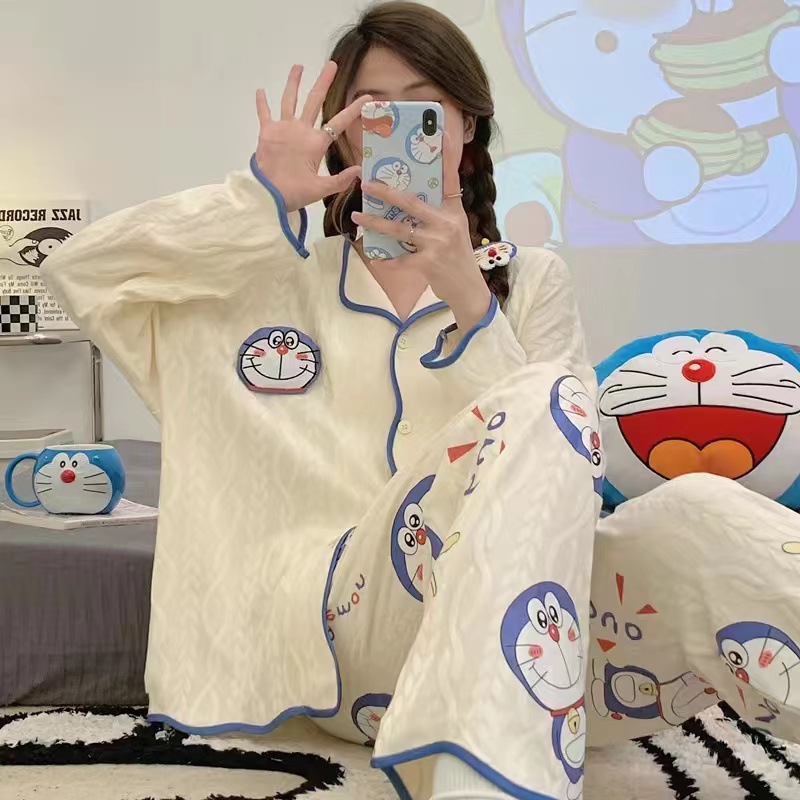 Pijamas para Mujer Primavera y Otoño 2024 Nuevo Conjunto de Cárdigan de Manga Larga y Pantalones de Dibujos Animados para Estudiantes, Ropa de Dormir Dulce para Damas, Conjunto de Otoño image 1