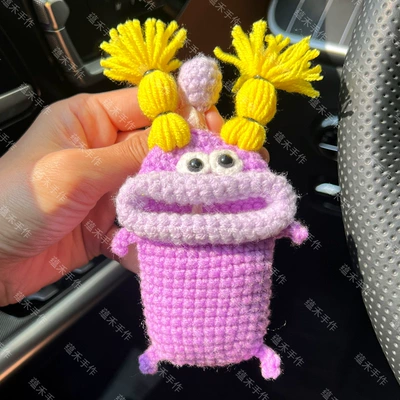 Key Storage Bag Hand-woven — Car key bag - 14cmx22cm-purple-yellow-braid-round-ball
