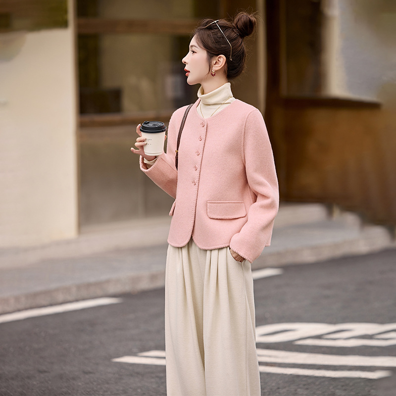 Tweed Style Style Short Double-Sided Wool Outwear for Women 2025 Autumn and Winter New Accessible Luxury Age-Reducing Round Neck Woolen Outwear