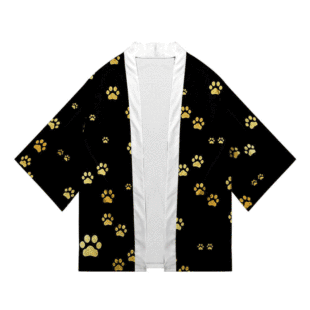 Cross-border source summer 3D all kinds of footprint pattern printing black adult ethnic Japanese top women's kimono