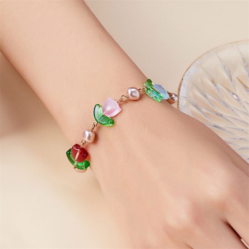 IG Style Flower Imitation Pearl Alloy Resin Women's Bracelets display picture 7