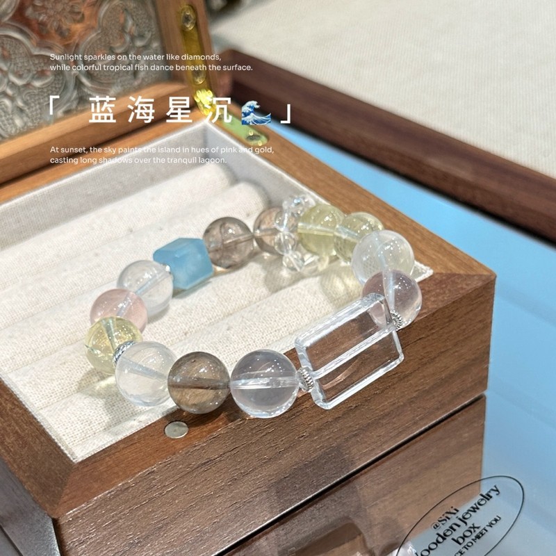 巧恩珠宝天然黄水晶柠檬晶莫粉茶发晶白幽灵白水晶无事牌水晶手链|undefined