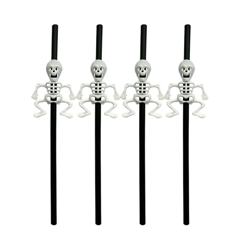 Decoración de fiesta de Halloween transfronteriza creativa paja de plástico color fluorescente esqueleto puppy paja