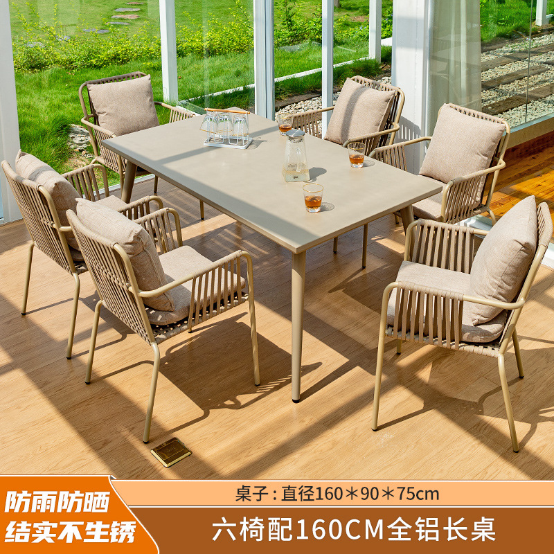 Al Aire Libre mesa y silla patio anticorrosión de madera jardín al aire libre cafetería al aire libre de madera de plástico tabla larga combinación fábrica de Ventas Directas
