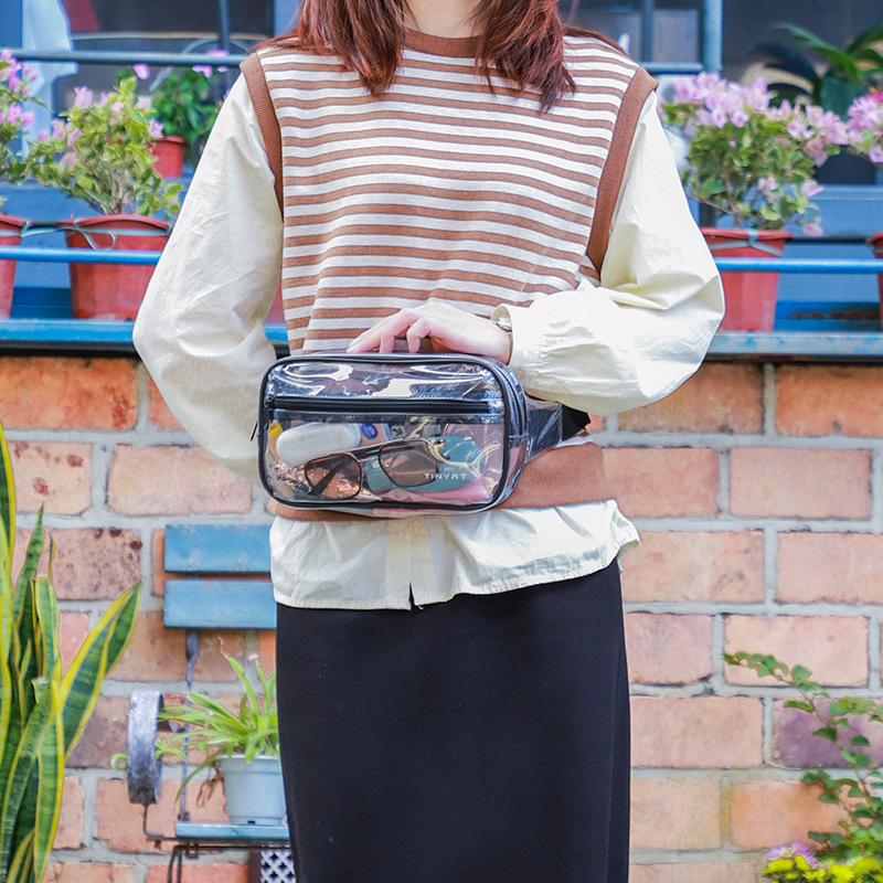 Primavera y verano nuevos fabricantes bolsos de cintura masculinos y femeninos bolsos deportivos transparentes de PVC al aire libre bolsos de hombro de playa bolsos de cintura